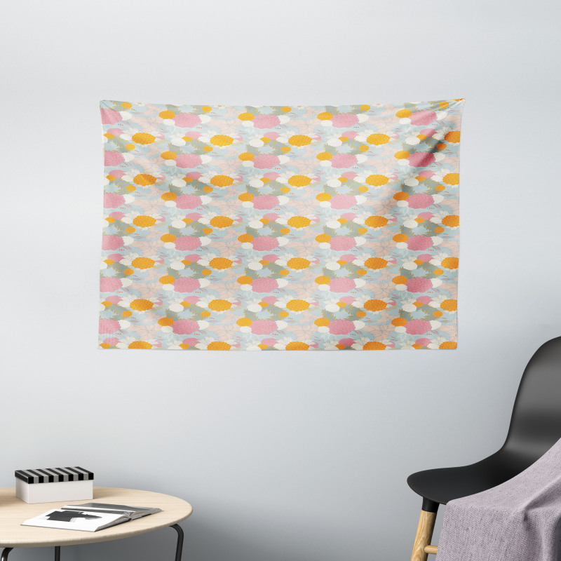 Pastel Tones Flowers Wide Tapestry