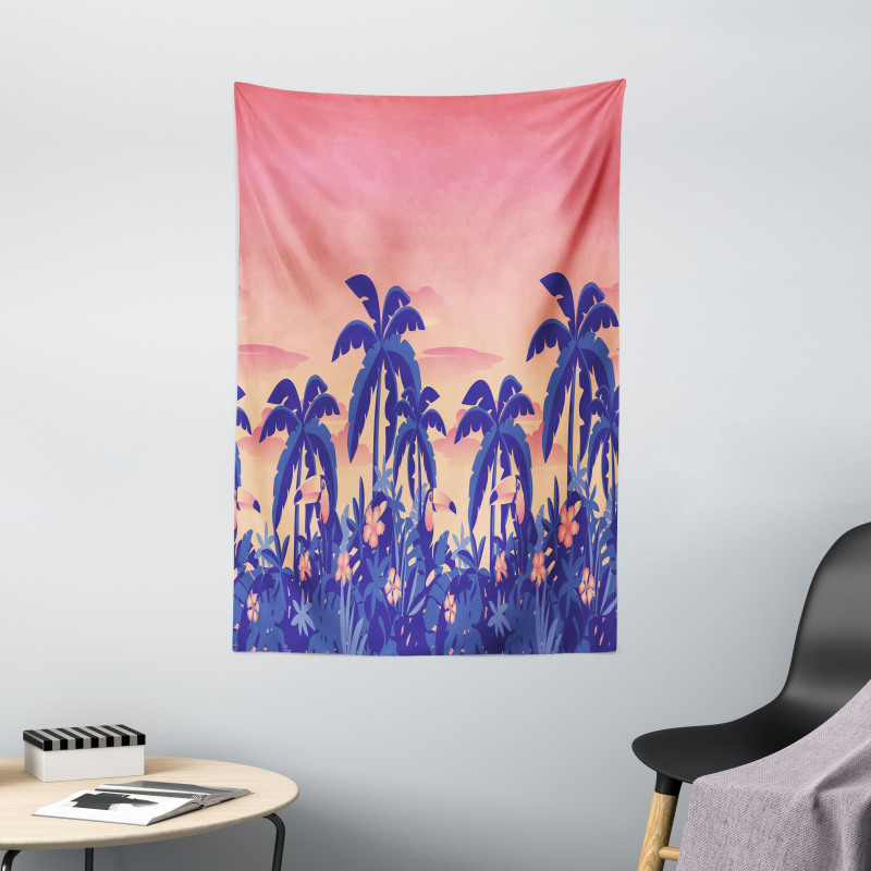 Palm Tree Toucan Sunset Art Tapestry