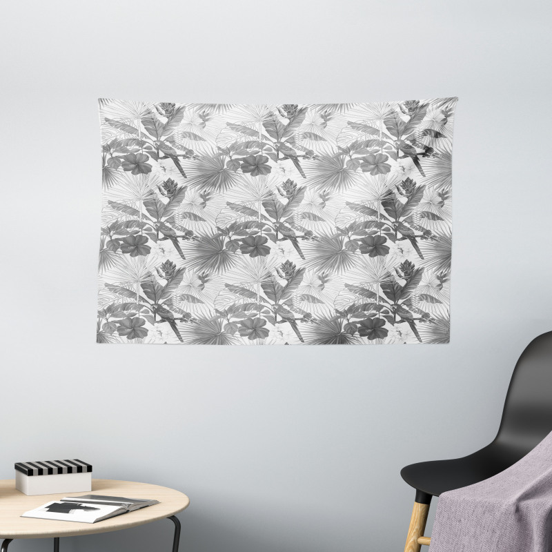 Monochrome Exotic Parrot Wide Tapestry