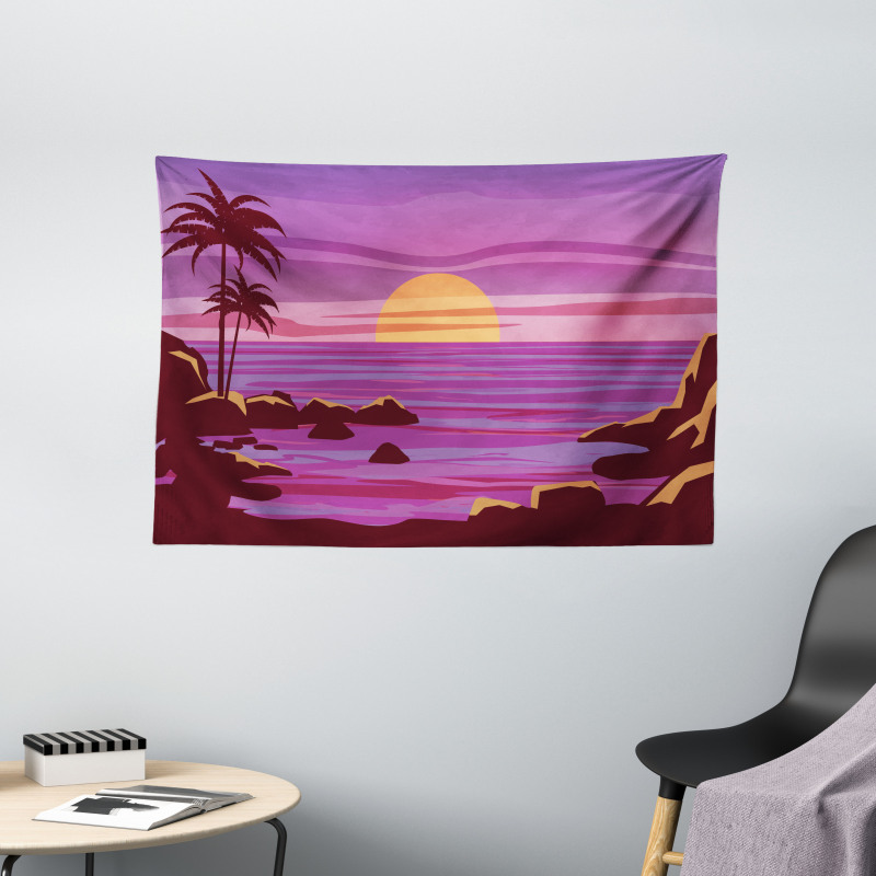 Retro Style Cartoon Beach Wide Tapestry