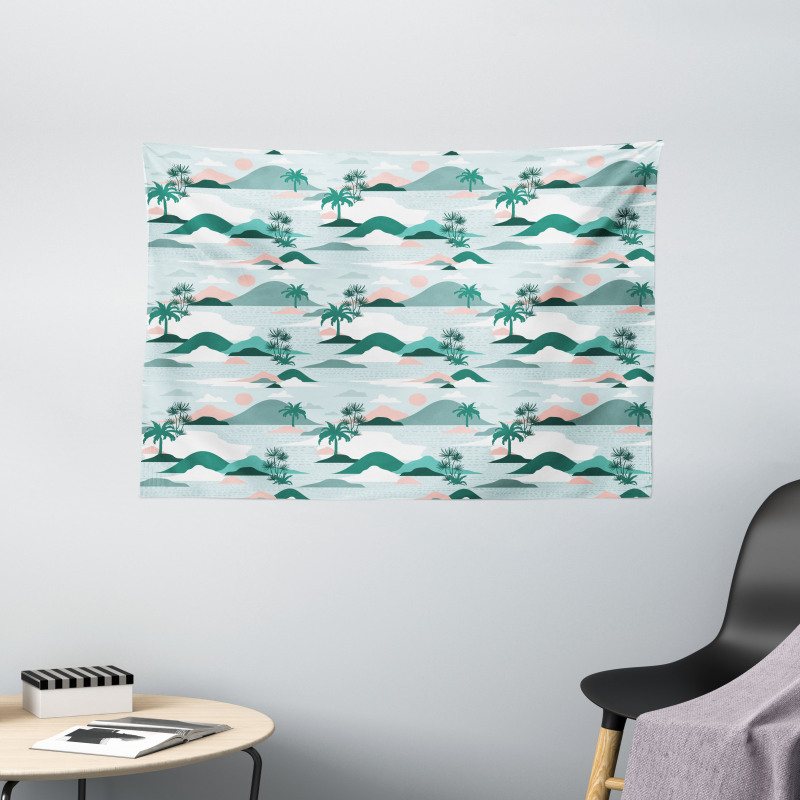 Paper Cut Style Beach Art Wide Tapestry