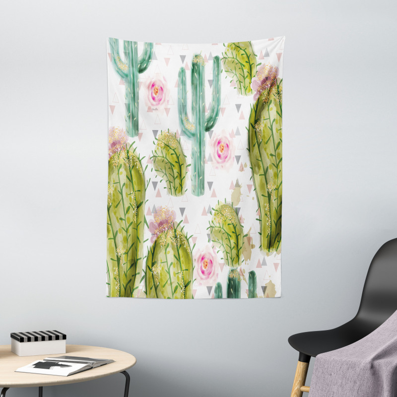 Watercolor Exotic Cactus Tapestry