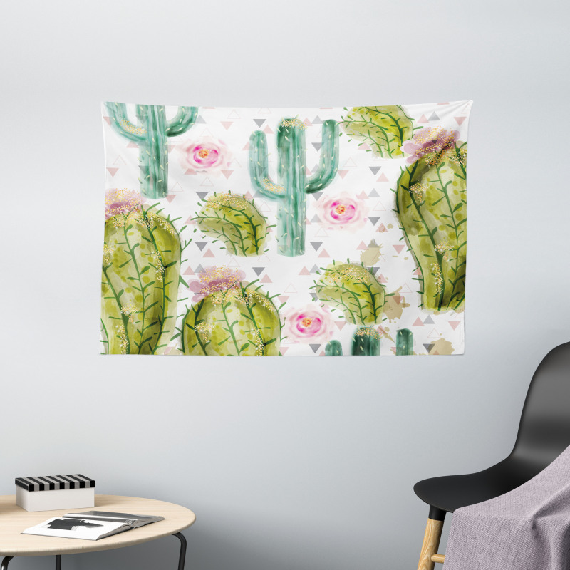 Watercolor Exotic Cactus Wide Tapestry