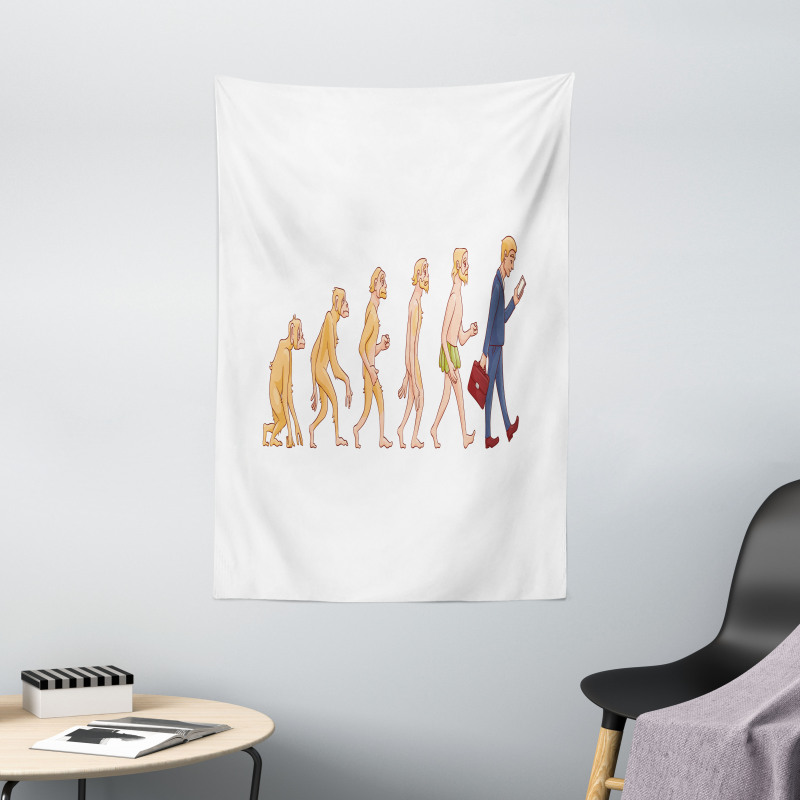 Ape to Man Cartoon Design Tapestry