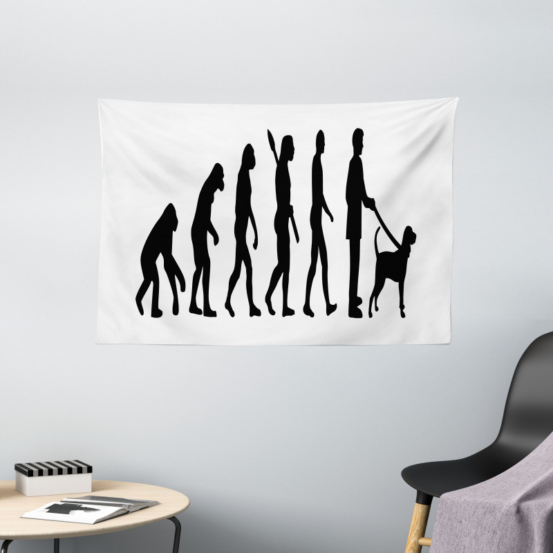 Ape to Man with Dog Pet Wide Tapestry