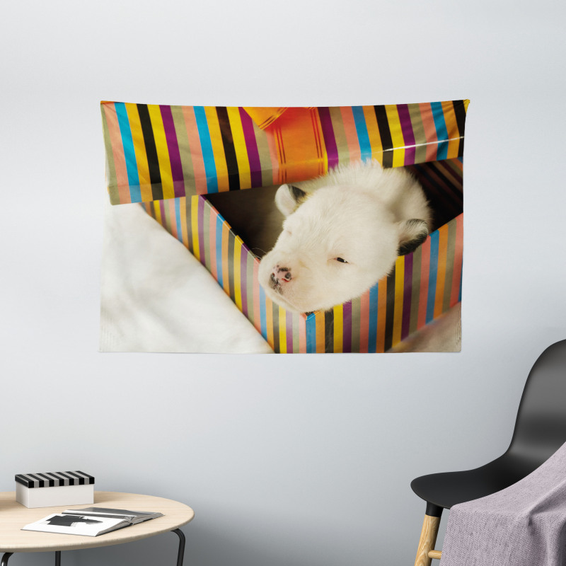 Newborn Dog in Gift Box Photo Wide Tapestry