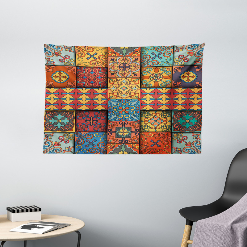 Azulejo Tile Squares Art Wide Tapestry