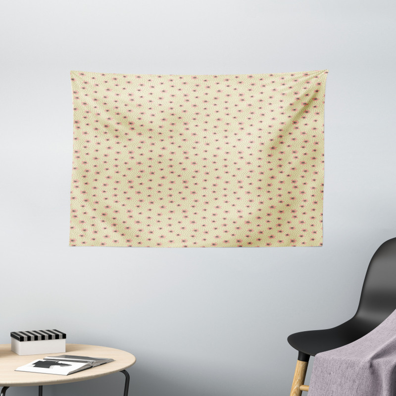 Irregular Dots and Flowers Wide Tapestry