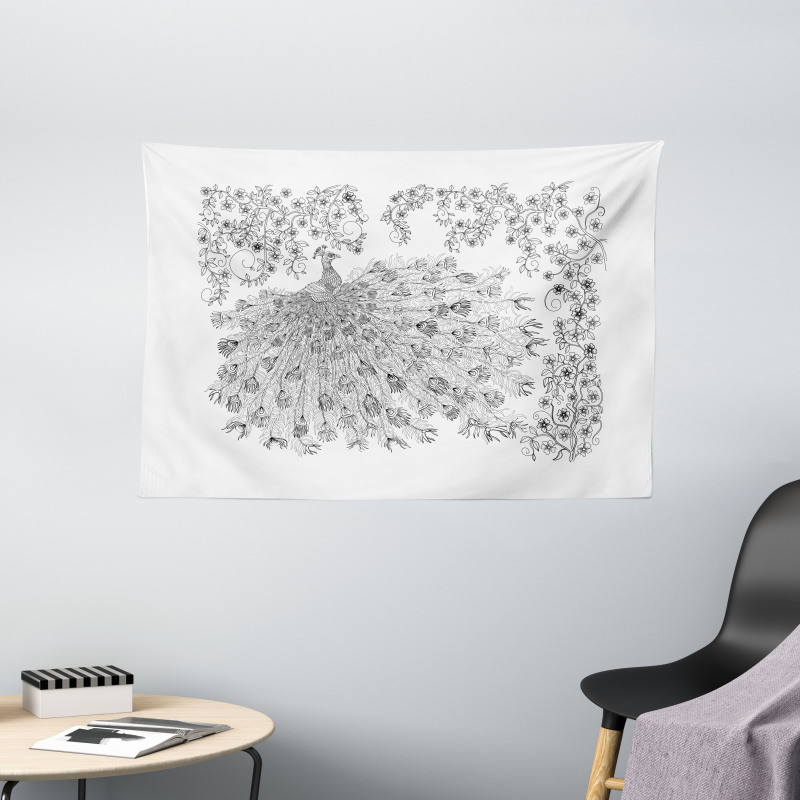 Blossoming Branch and Bird Wide Tapestry