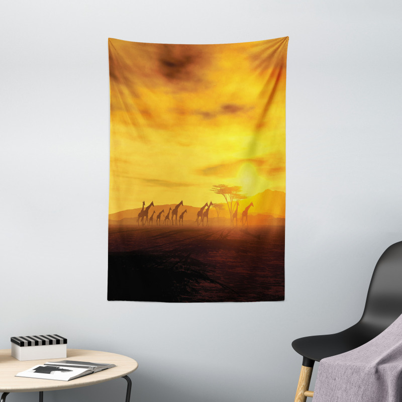 Dramatic Sunset Giraffes Tapestry