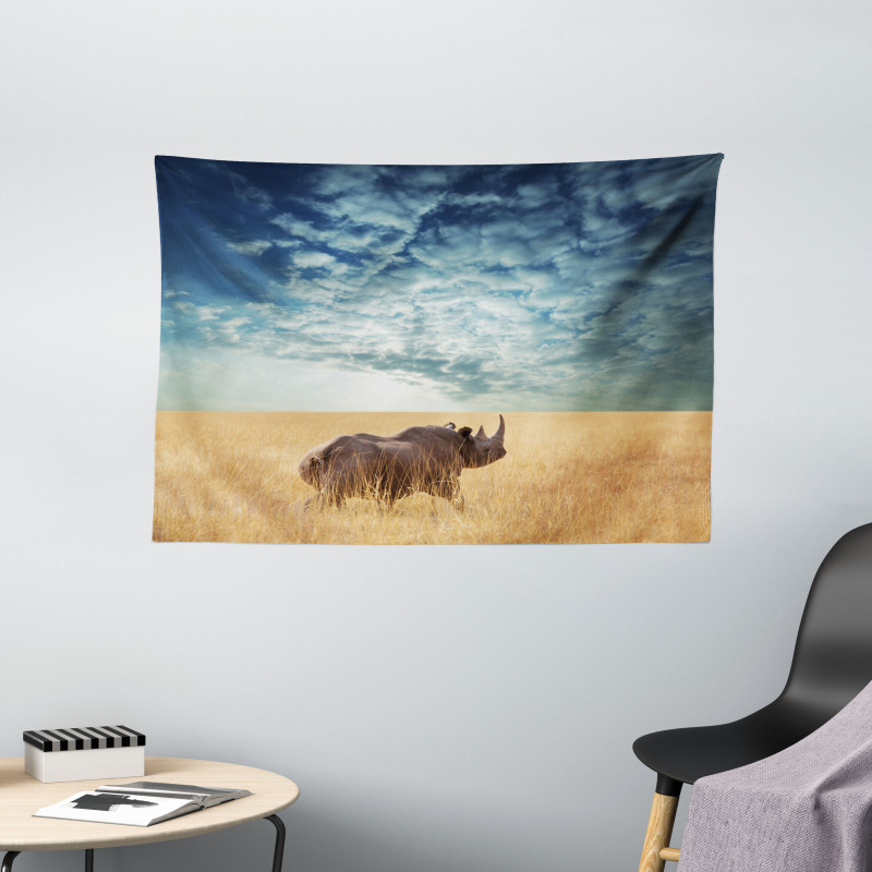 Rhino Dramatic Cloudy Sky Wide Tapestry