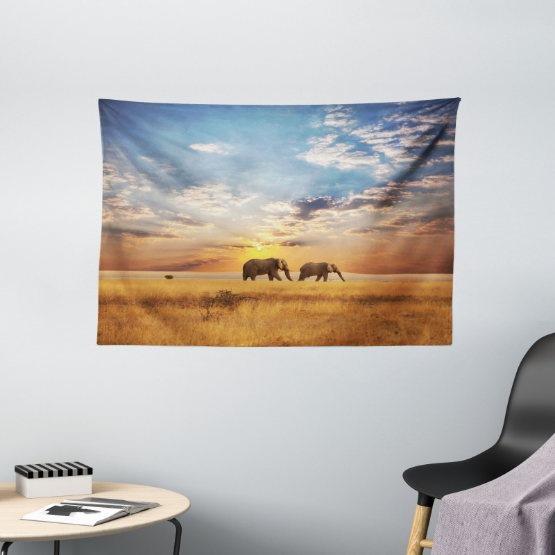 Elephants Untouched Land Wide Tapestry