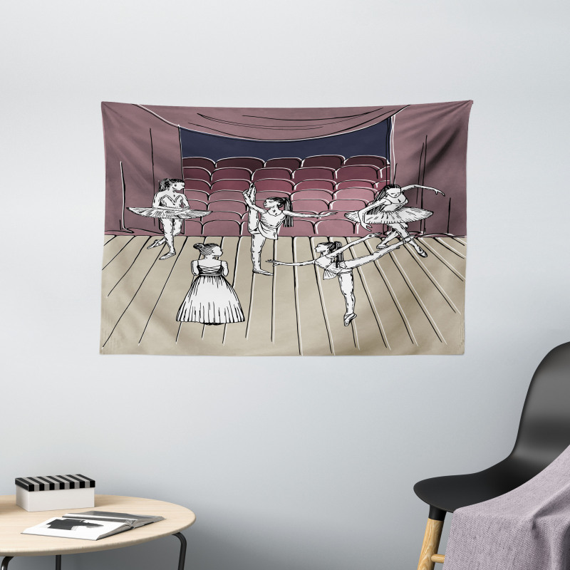 Ballerinas Stage Sketch Wide Tapestry