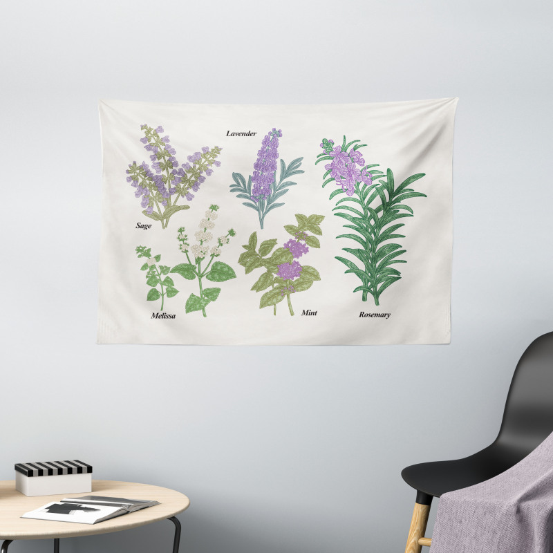 Botanical Infographic Plants Wide Tapestry