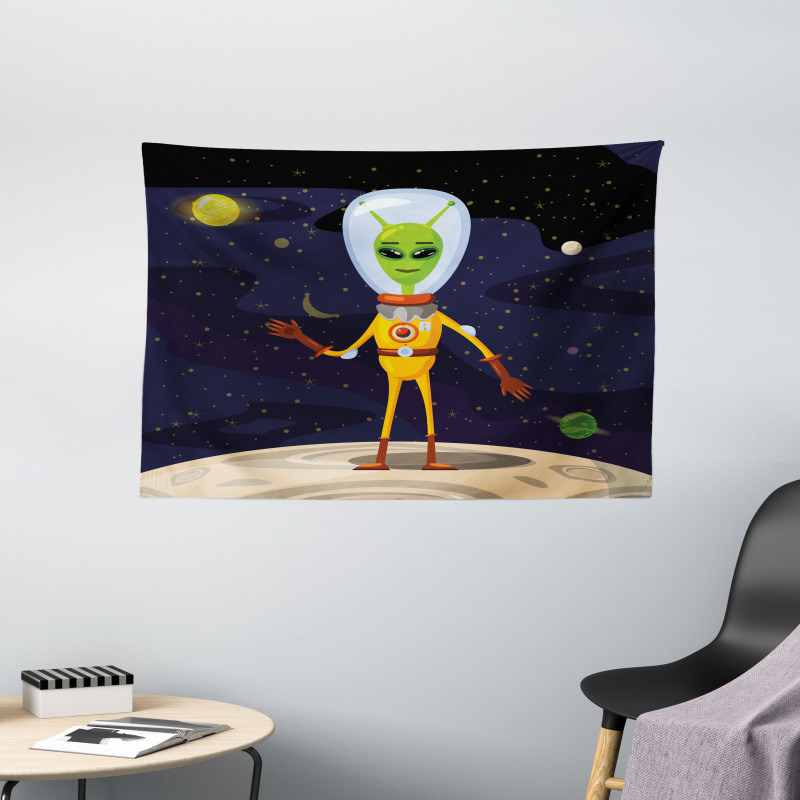 Funny Creature in a Spacesuit Wide Tapestry