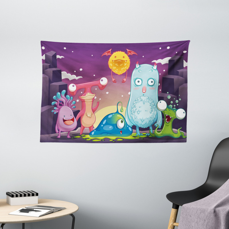 Funky and Happy Characters Wide Tapestry