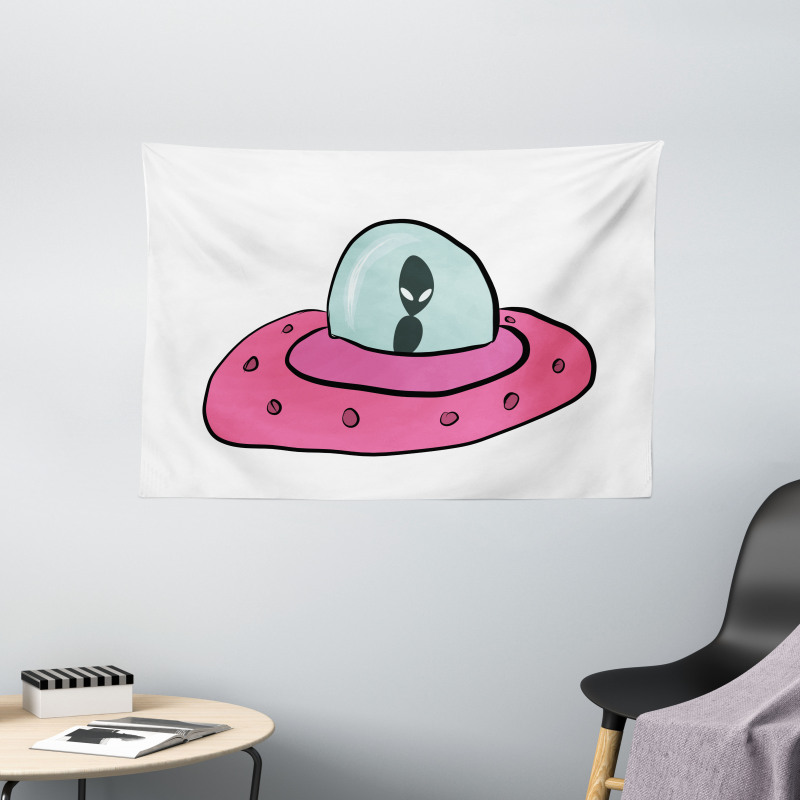 Doodle Style Flying Saucer Wide Tapestry