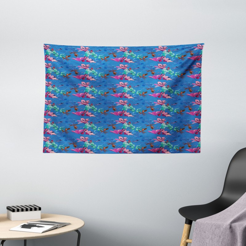 Blooming Lilies and Phloxes Wide Tapestry