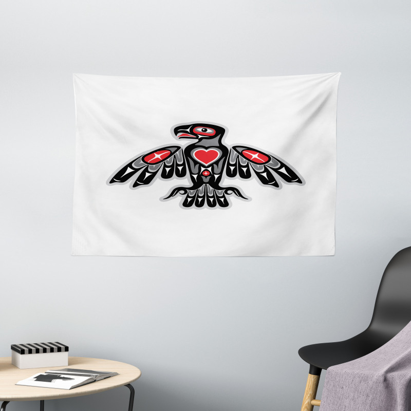 Indigenous Totem Bird Art Wide Tapestry