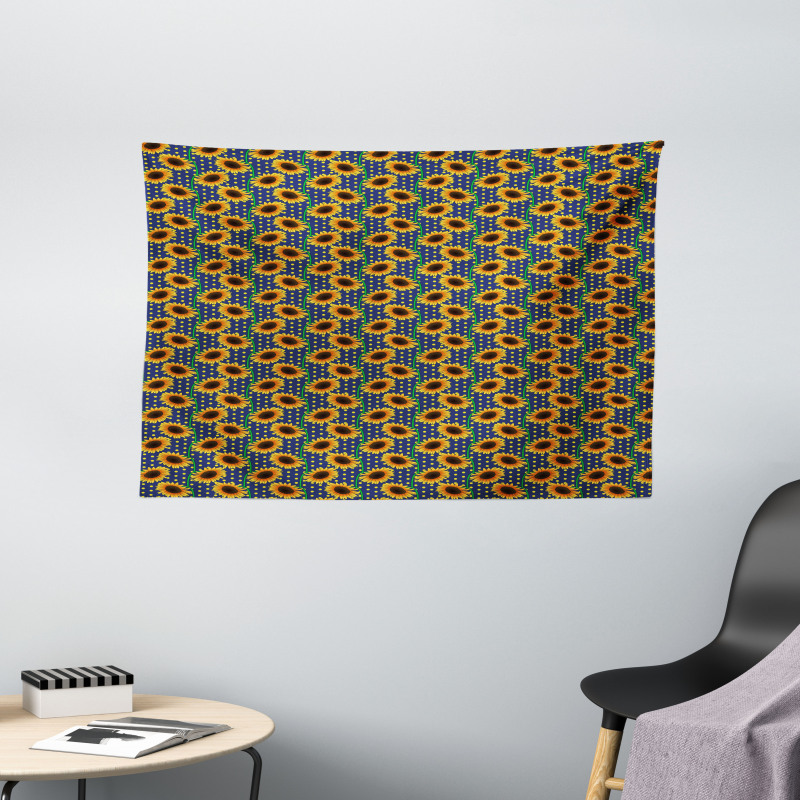 Sunflowers Polka Dots Wide Tapestry