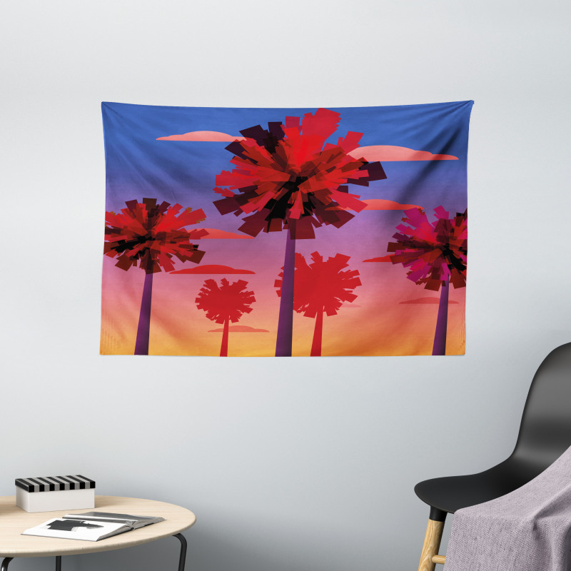 Modern Sunset Tropic Trees Wide Tapestry