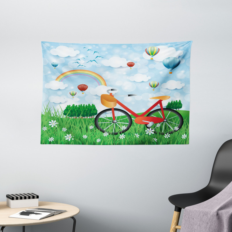 Spring Landscape with Bike Wide Tapestry