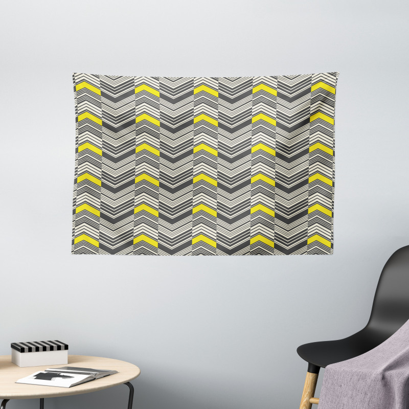 Nostalgic Abstract Zigzags Wide Tapestry