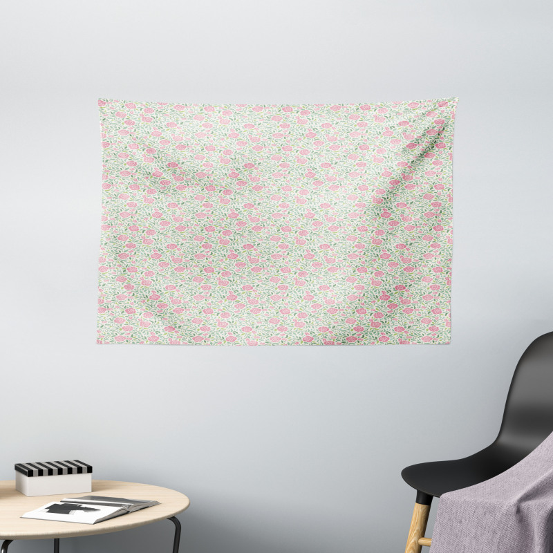 Roses Leaves Wide Tapestry