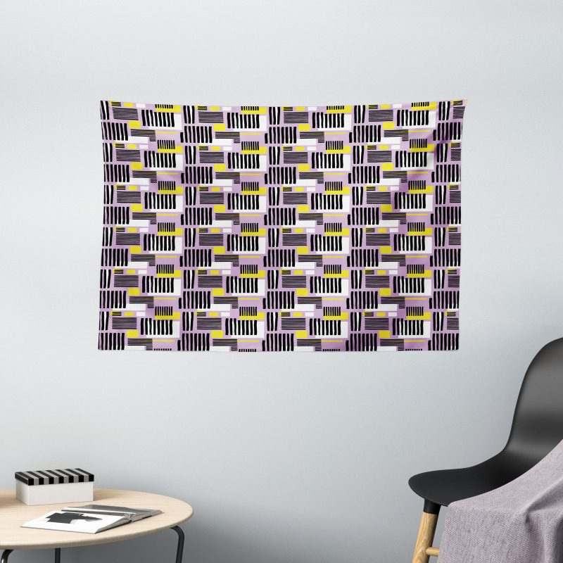 Modern Stripe and Squares Wide Tapestry