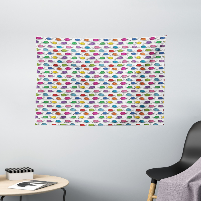 Funny Shelled Vivid Snails Wide Tapestry