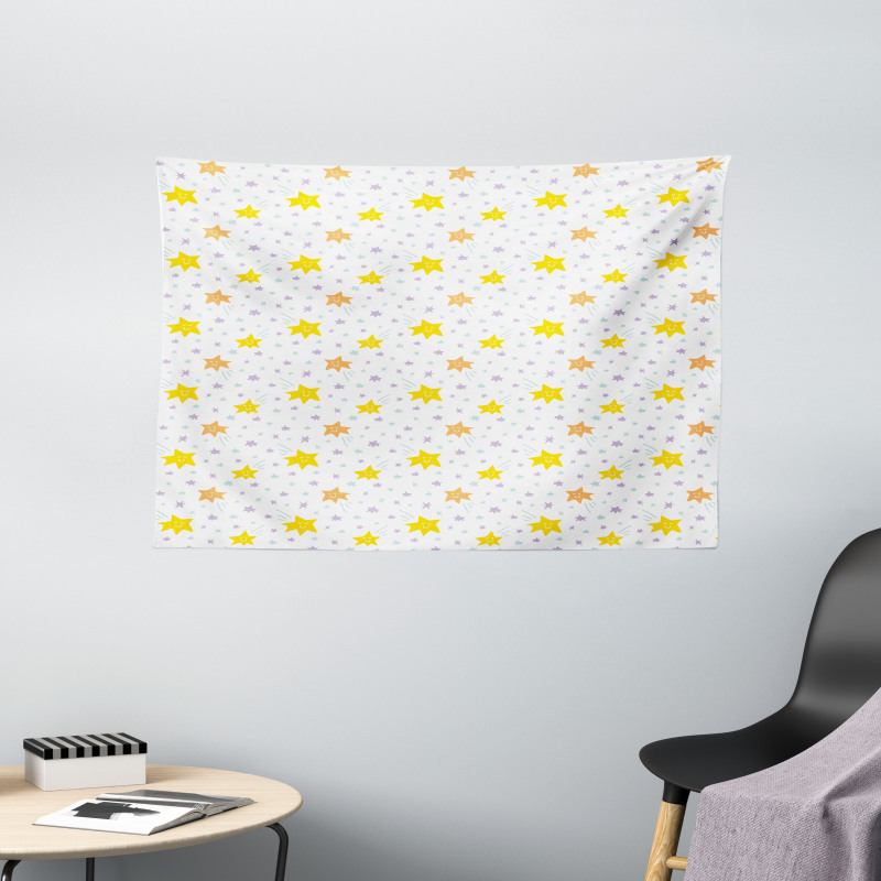 Happy Pastel Stars Wide Tapestry