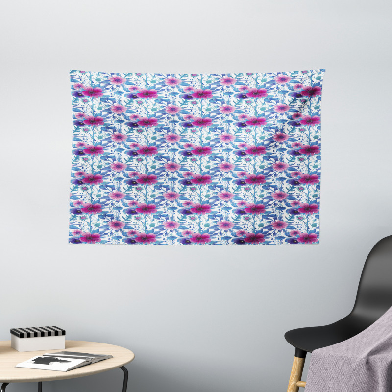 Watercolor Nosegay Flowers Wide Tapestry