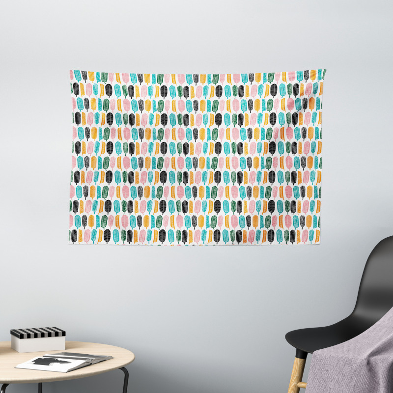 Minimal Ornamental Leaf Art Wide Tapestry