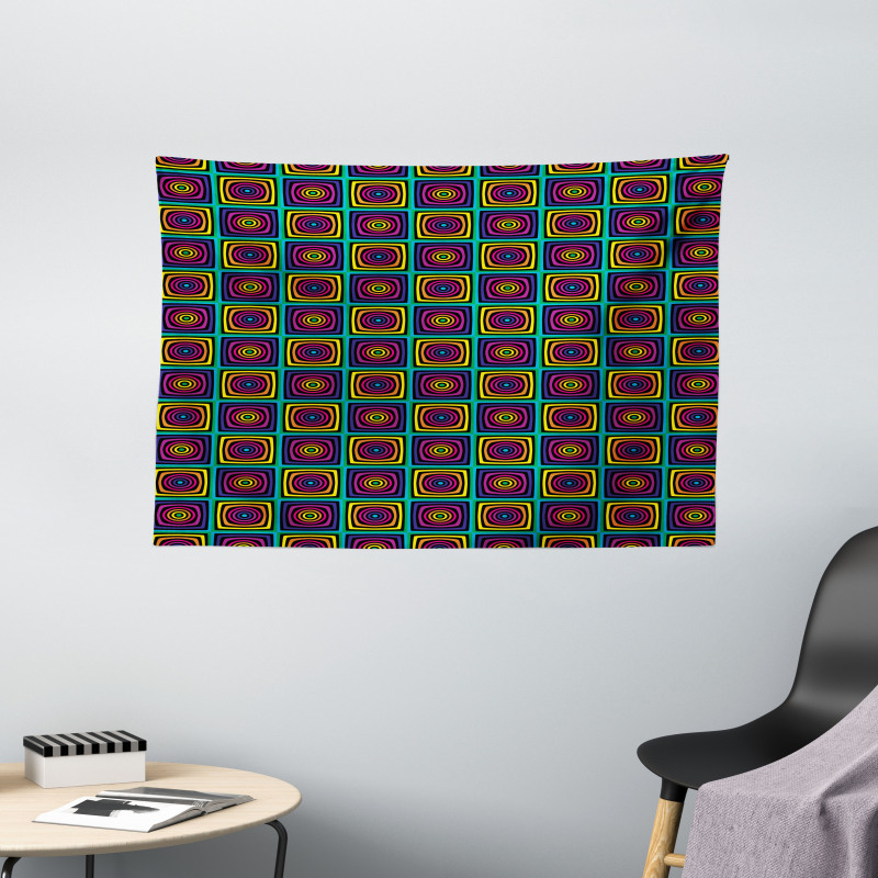 Nested Square and Circles Wide Tapestry