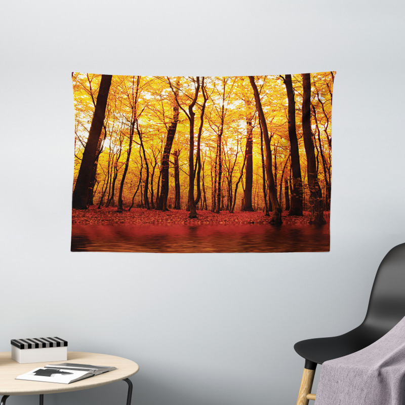 Autumn Forest Trees Wide Tapestry