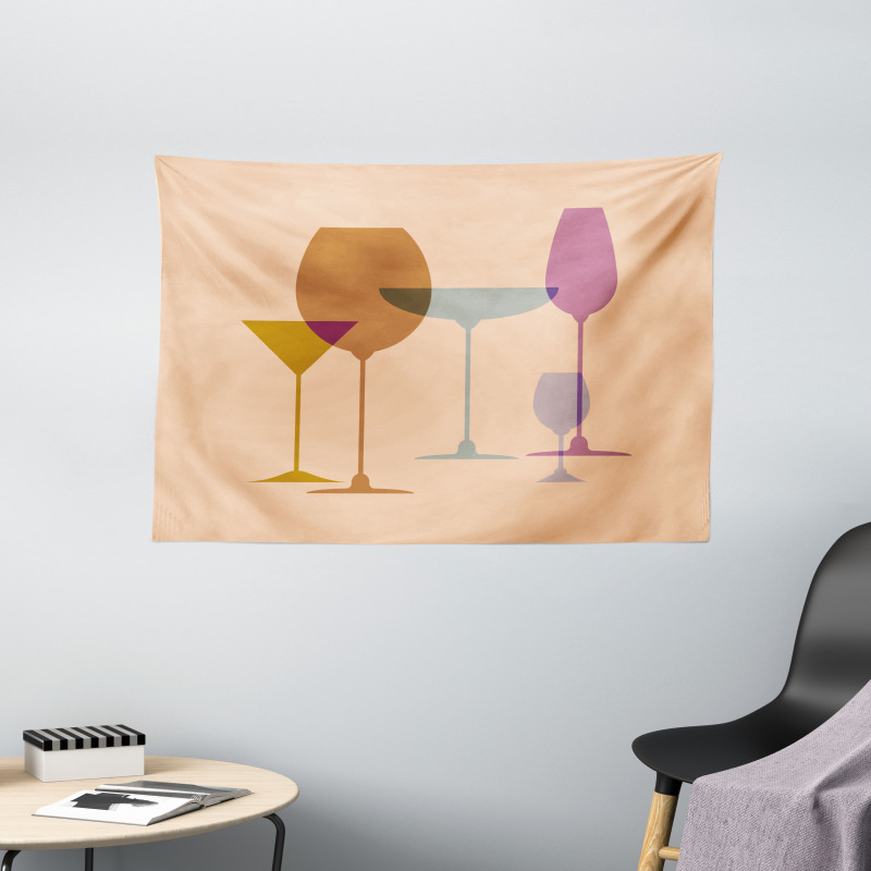 Wine Glasses Silhouette Art Wide Tapestry