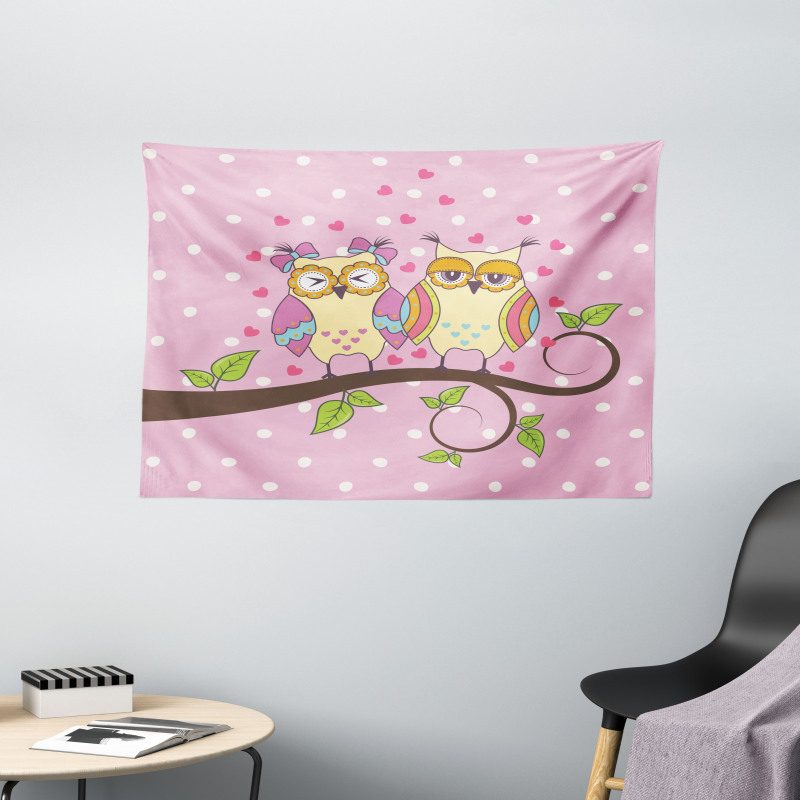 Birds in Love on Branch Wide Tapestry