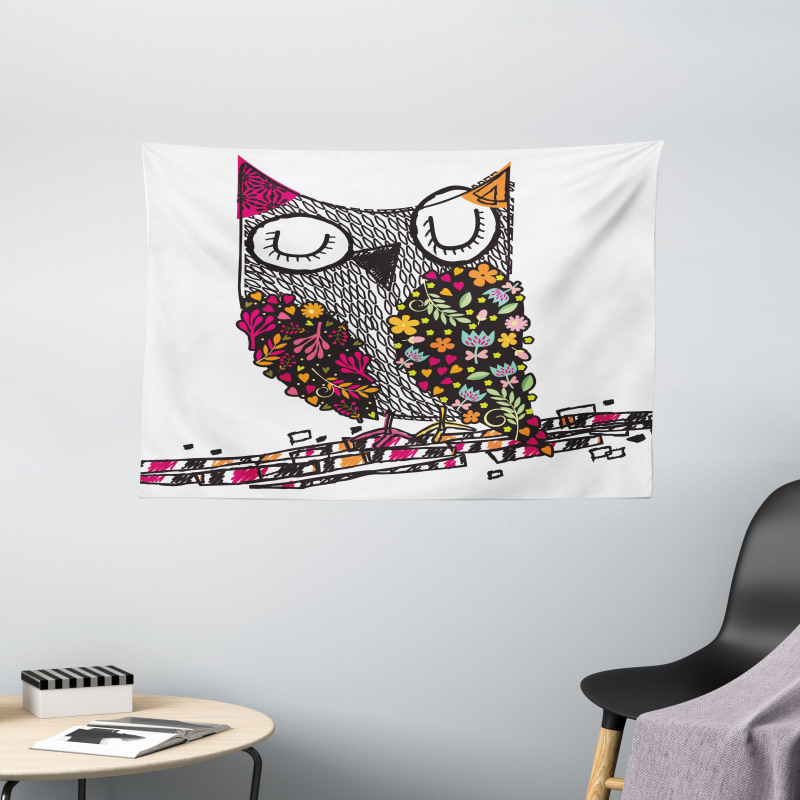 Geometric Floral Blossoms Wide Tapestry