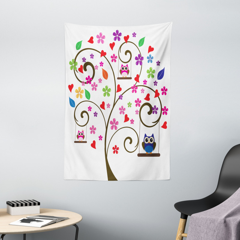 Tree Flowers Playful Birds Tapestry