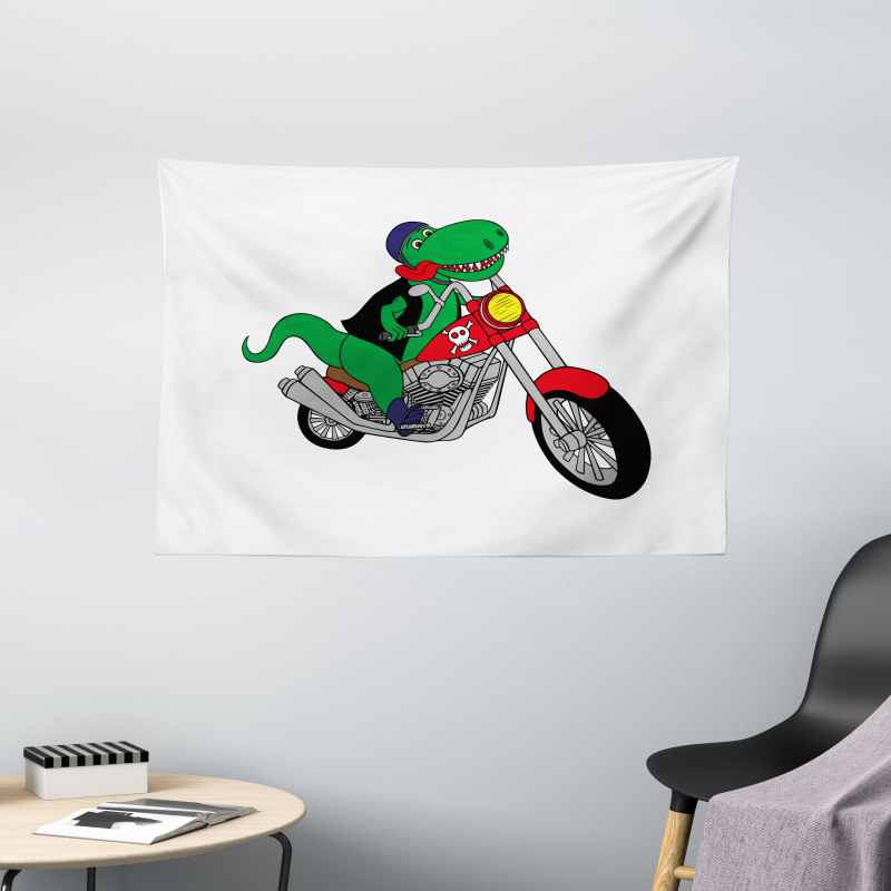 Funny Rider T-rex Wide Tapestry