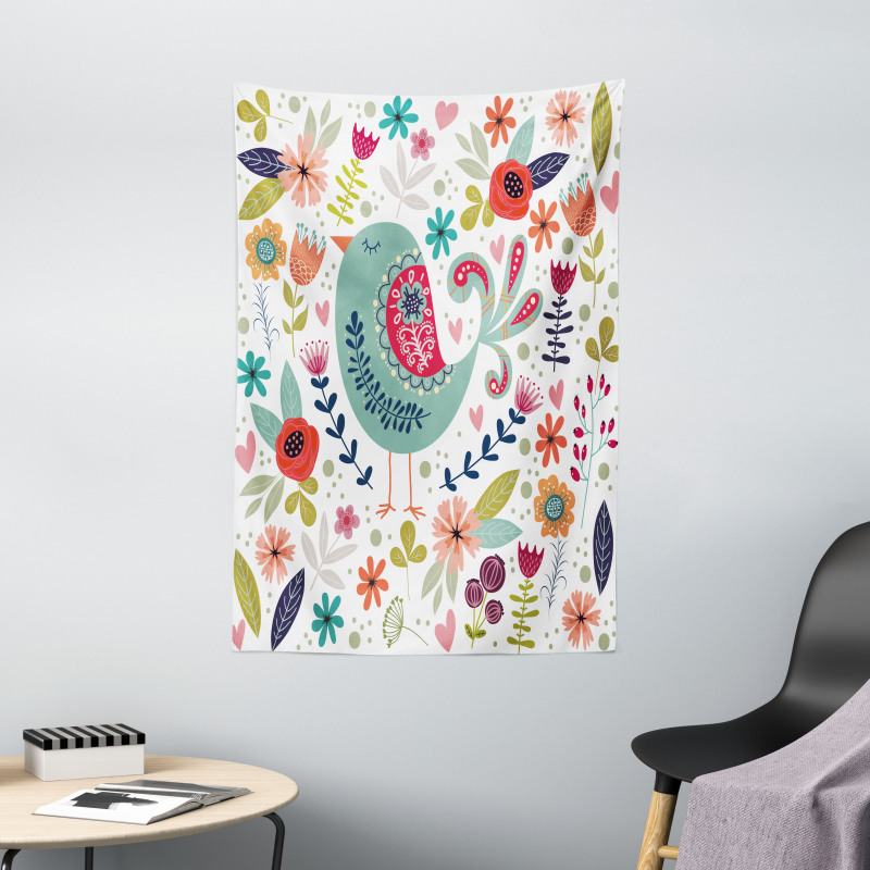 Ornate Bird and Flowers Tapestry