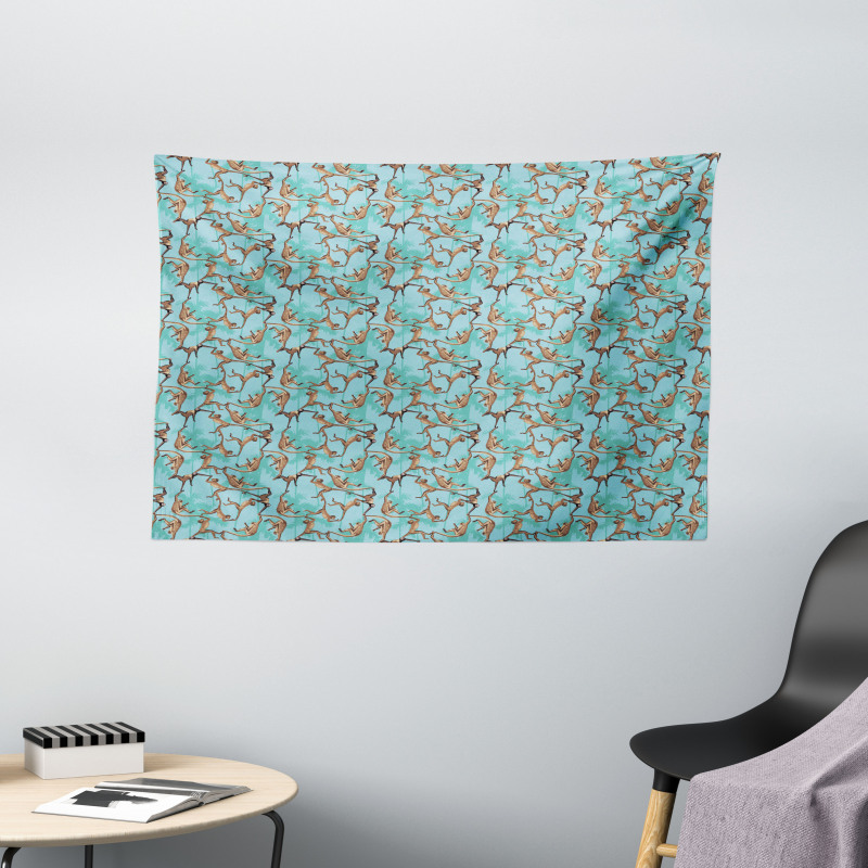 Jungle Animals on Branches Wide Tapestry