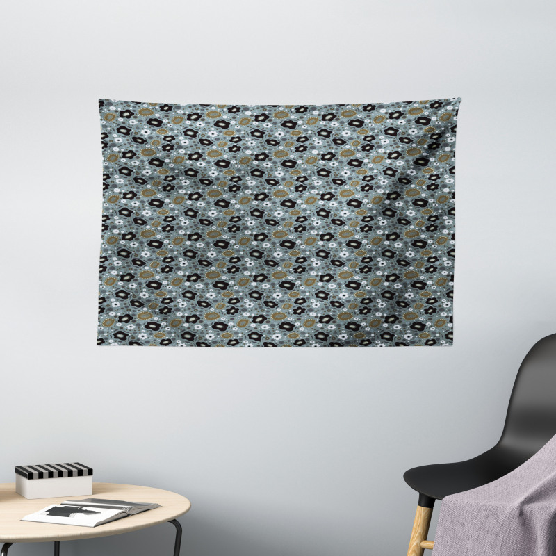 Retro Botanical Elements Wide Tapestry