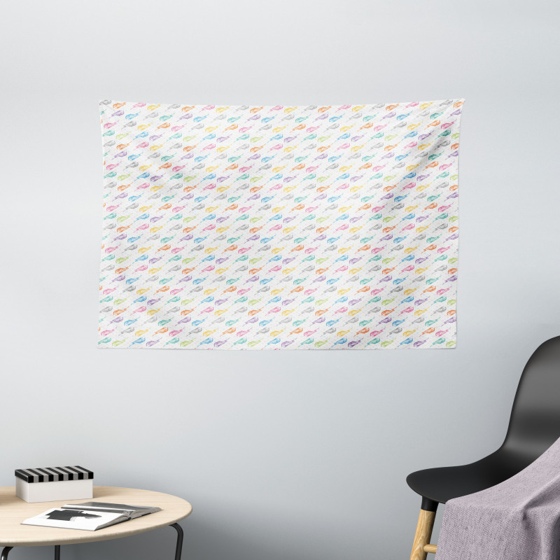 Colorful Sparrows Dots Wide Tapestry