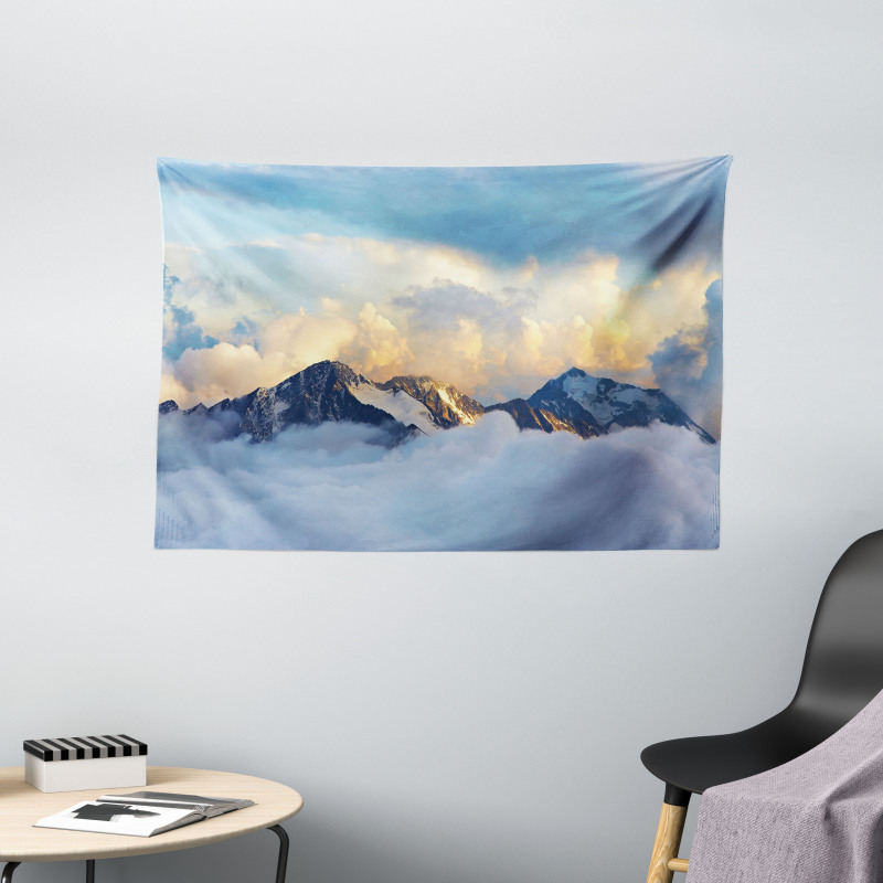 Snowy and Cloudy Peak Wide Tapestry
