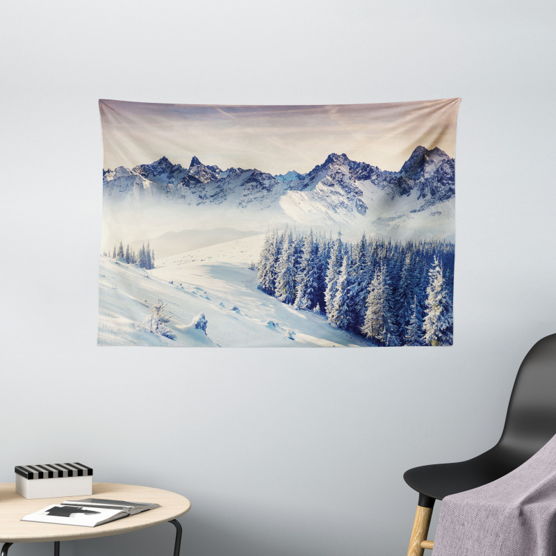 Snowy Winter View Wide Tapestry