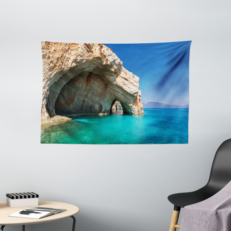 Sea Cave on Zakynthos Wide Tapestry