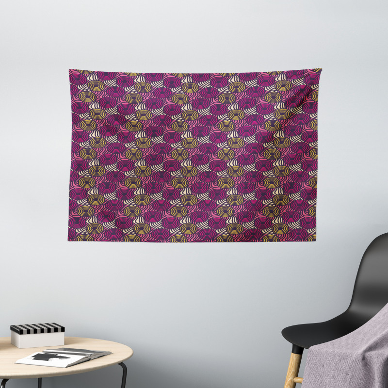 Doodle Circles and Waves Wide Tapestry