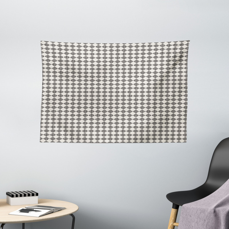 Grunge Striped Rhombuses Wide Tapestry