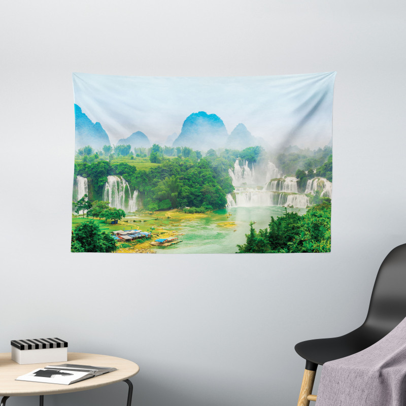 Misty Jungle Forest Wide Tapestry